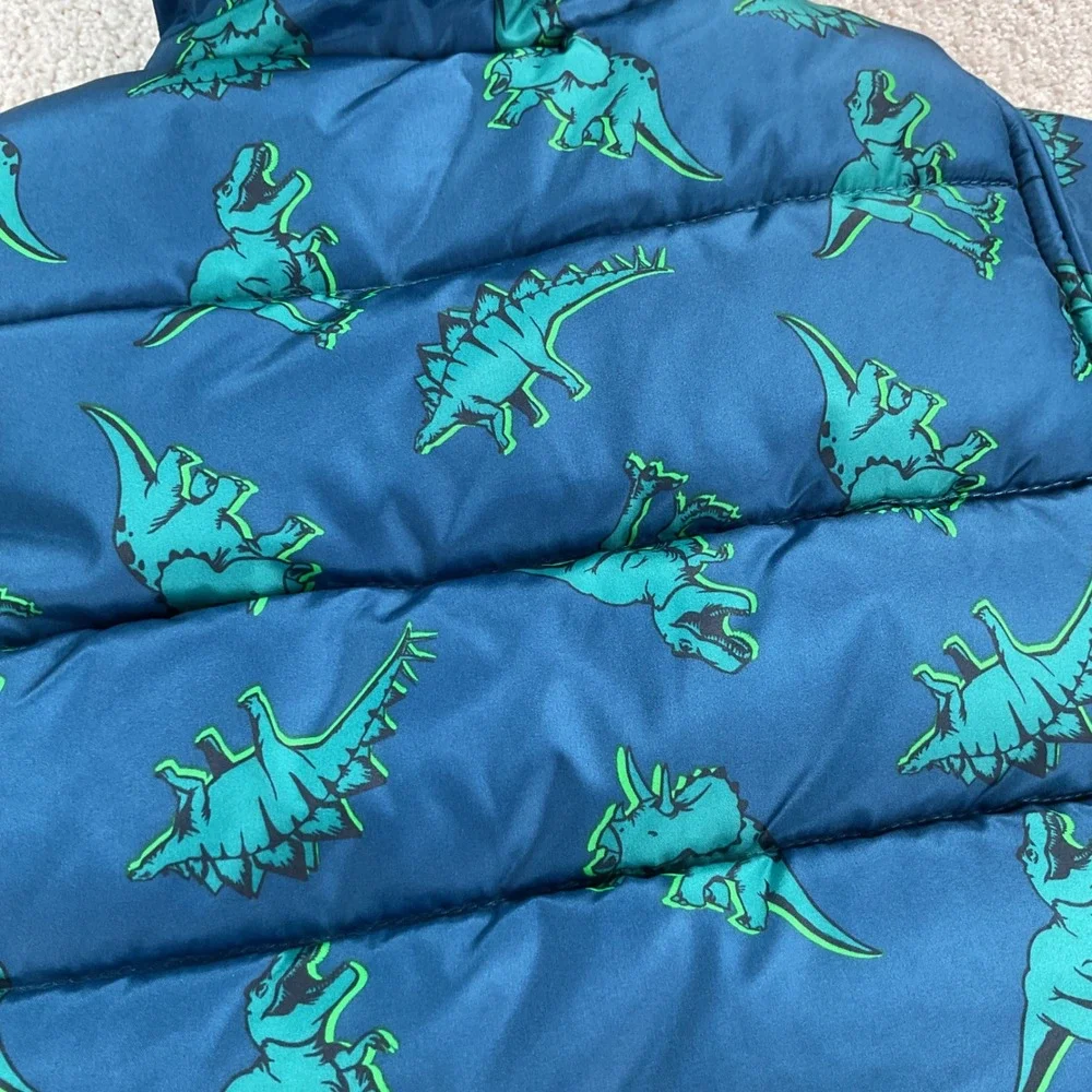 Carters Toddler Boys 2-Piece Dinosaur Snowsuit Teal Blue Puffer‎ Jacket Bibs 3T